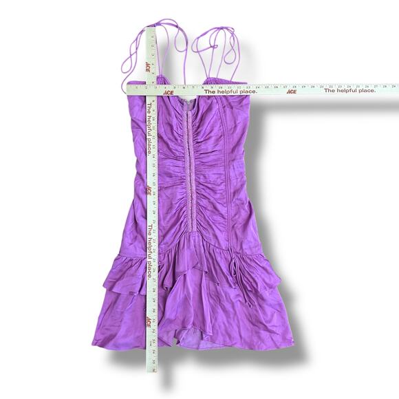 Olivaceous Women’s Small Pink Ruched Ruffle Mini Dress Strappy Corset Club Party - Picture 3 of 8